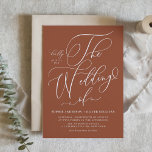 Whimsikkalligrafie Terracotta Wedding QR Code Einladungspostkarte<br><div class="desc">Laden Sie Ihre Familie und Freunde zu Ihrem Hochzeitstag mit unserer individuell anpassbaren QR-Code Hochzeit Einladung Postkarte. Es enthält die Phrase "The Wedding Of" in einem whimsical Skript und integriert nahtlos einen personalisierten QR-Code für den einfachen Zugriff auf alle Details Ihres besonderen Tages. Der Code erlaubt es den Gästen, sofort...</div>