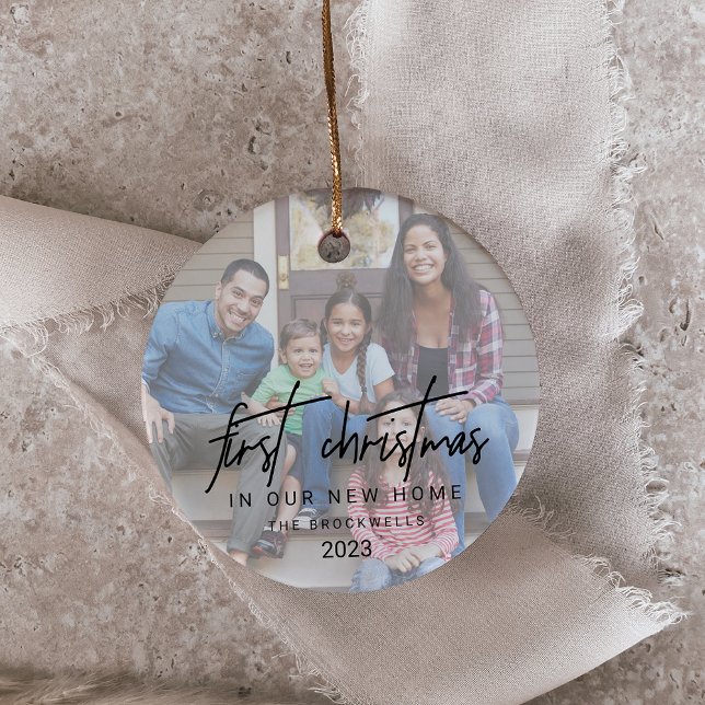 Whimsikkalligrafisches Foto Neue Zuhause Weihnacht Keramik Ornament (Von Creator hochgeladen)