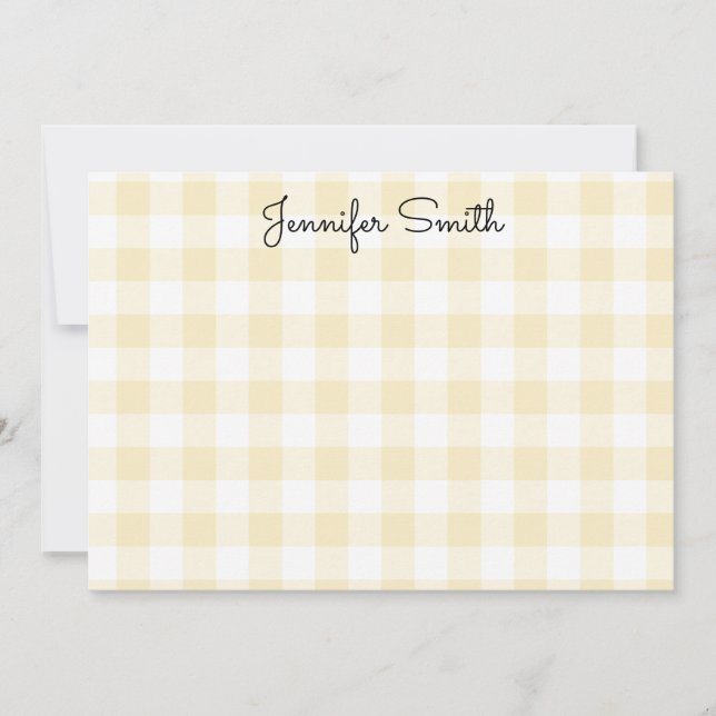 Whimsikkalligraphie Pastel Lemon Yellow Gingham Mitteilungskarte (Vorderseite)