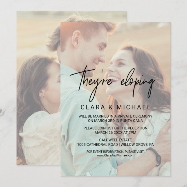 Whimsikkalligraphie verblasstes Foto, das sie gera Einladung (Vorne/Hinten)