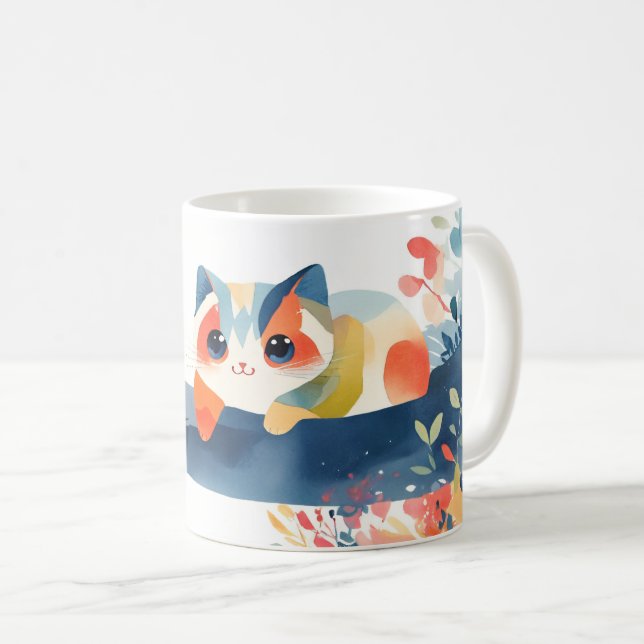 Whimsikkatze im blühenden Blumengarten Kaffeetasse (VorderseiteRechts)