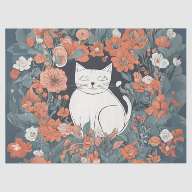 Whimsikkatze im Blumengarten Seidenpapier (Vorderseite)