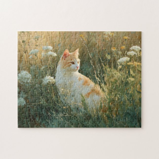 Whimsikkatze in einem Feld mit Wildblume Puzzle (Horizontal)