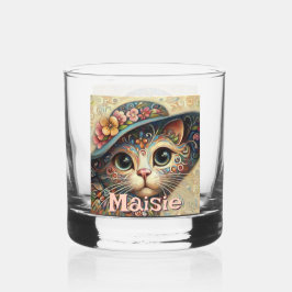 Whimsikkatze mit einem Personalisierten Hutfloral Whiskyglas