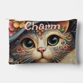 Whimsikkatze mit einem Personalisierten Hutfloral Zubehörtasche