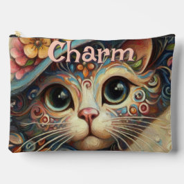 Whimsikkatze mit einem Personalisierten Hutfloral Zubehörtasche