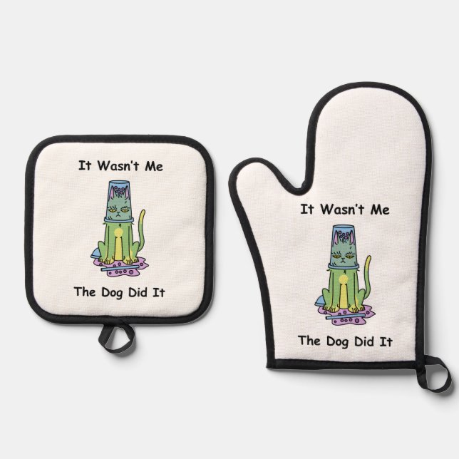 Whimsikkatze Ofenhandschuh & Topflappen-Set (Vorderseite)