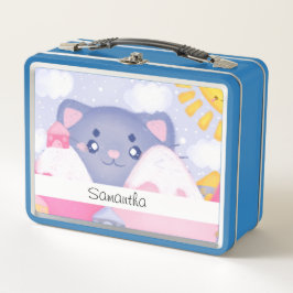 Whimsikkatze und Wintergebirge mit Niedlicher Sonn Metall Brotdose