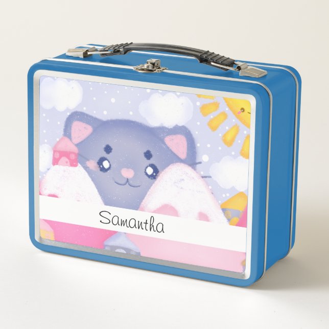 Whimsikkatze und Wintergebirge mit Niedlicher Sonn Metall Brotdose (Vorderseite)