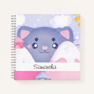 Whimsikkatze und Wintergebirge mit Niedlicher Sonn Notizbuch