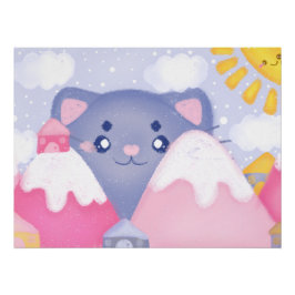 Whimsikkatze und Wintergebirge mit Niedlicher Sonn Poster