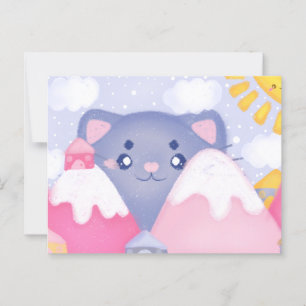Whimsikkatze und Wintergebirge mit Niedlicher Sonn Postkarte