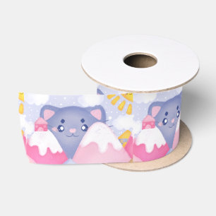 Whimsikkatze und Wintergebirge mit Niedlicher Sonn Satinband