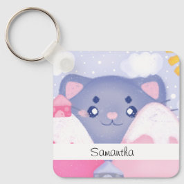 Whimsikkatze und Wintergebirge mit Niedlicher Sonn Schlüsselanhänger