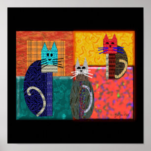 Whimsikkatzen auf LEINWAND Art Poster