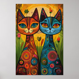 Whimsikkatzen in Harmonie: farbenfrohe Kunst des V Poster