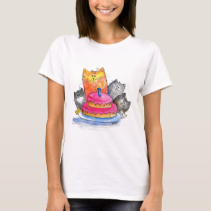 Whimsikkatzen mit Geburtstagskuchen T-Shirt