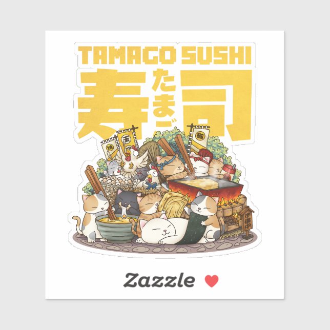 Whimsikkatzen Tamago Sushi Workshop Aufkleber (Blatt)