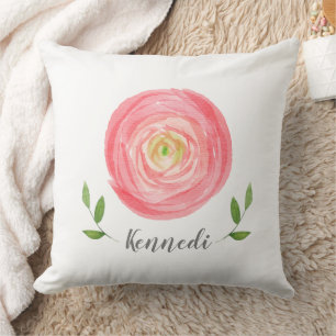 Whimsikrosa Aquarellfarbe Rose mit Namen Kissen