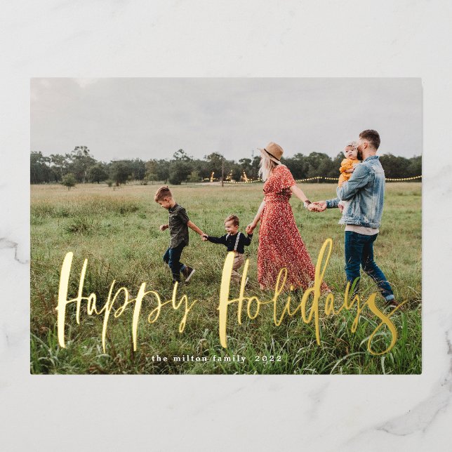 Whimsikskript Foto Happy Ferienkarte Folie Einladungspostkarte (Vorderseite)