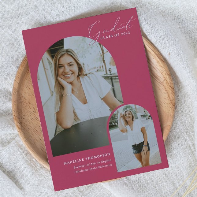 Whimsikskript Magenta Arch Foto Abschluss Ankündigung (Von Creator hochgeladen)