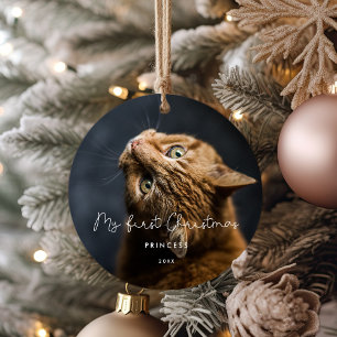 Whimsikskript Pet First Christmas Foto Keramik Ornament