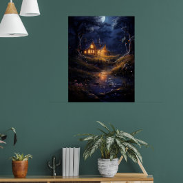 Whimsikwald Fairytale Hütte Moonlit Stream Poster