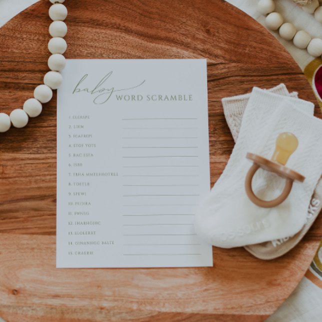 Whimsisage Green Baby Word Scramble Card Einladung (Von Creator hochgeladen)
