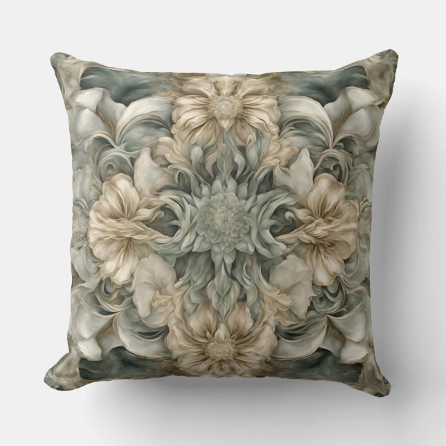 Whimsisage Green Floral Print Kissen (Vorderseite)