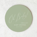 Whimsisage Green Oh Baby Runder Pappuntersetzer<br><div class="desc">Mit unserem skurrilen, grünen Baby Round Paper Untersetzer, der sich perfekt für Ihre moderne Boho Feier zu jeder Jahreszeit eignet! Dieser Untersetzer mit seinem boho-chic, geschlechtsneutralen Ambiente, eleganter Kalligraphie und einem dezenten minimalistischen Design ist ideal für Jungen und Mädchen. Außerdem ist es bearbeitbar, sodass Sie Ihre eigene klassische, skurrile Touch...</div>