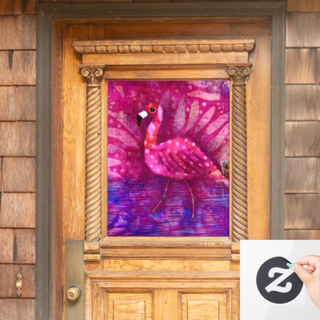 Whimsisch Abstrakt rosa Flamingo Tropical Fensteraufkleber (Haustür)