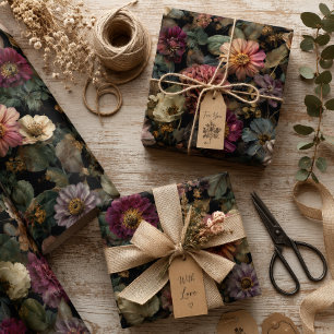 Whimsisch Dunkel Melancholisch Boho Floral Rosa un Geschenkpapier