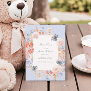 Whimsisch elegante pastellfarbene Floral Baby Dusc Einladung