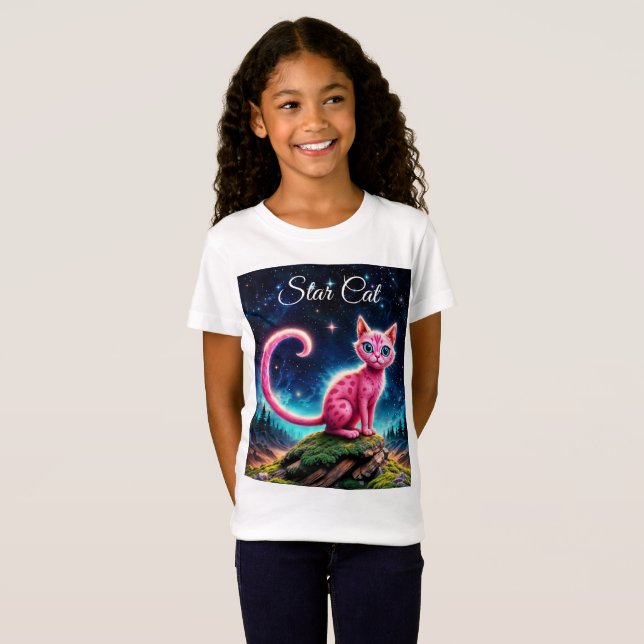 Whimsisch leuchtende Katze, blaue Augen langen Sch T-Shirt (Vorne ganz)