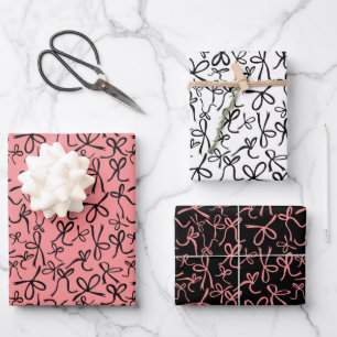 Whimsisch Niedlich Pink Black Bows Muster Girly Gi Geschenkpapier Set