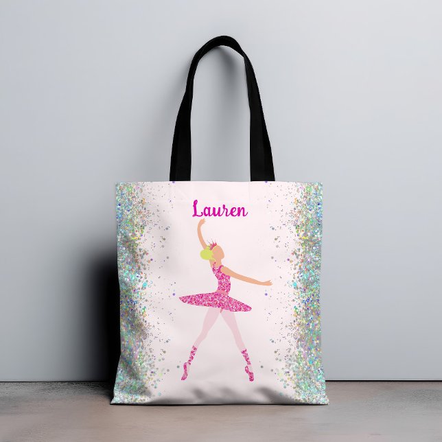 Whimsisch Pink Glitzer Ballerina Look (Light Hair Pink Glitter Dress Ballerina Crown Tote Bag)