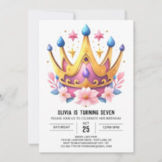 Whimsisch Pink Princess Crown Geburtstag Einladung