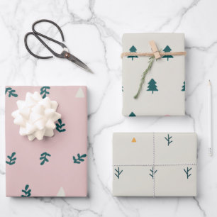 Whimsisch Pink skandinavische Weihnachten Botanisc Geschenkpapier Set