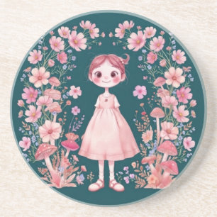 Whimsisch Süße Fantasy-Blumen-Mädchen-Rund Getränkeuntersetzer