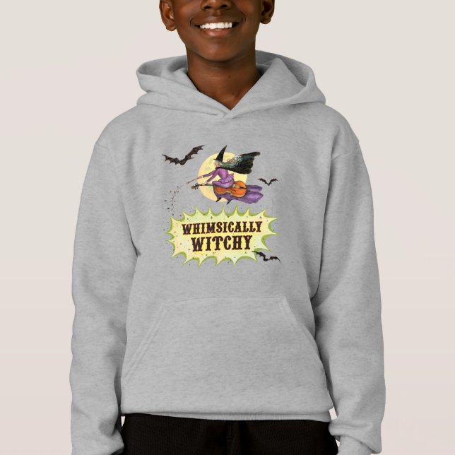 Whimsisch witchy Kids Gray Hoodie (Vorderseite)
