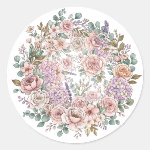 Whimsische Aquarell-Wildblumen Rosa Runder Aufkleber