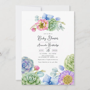 Whimsische Baby-Party mit Blumen und Sukkulenten Einladung