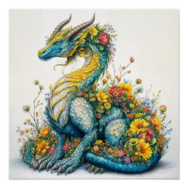 Whimsische Blumen-Drachen-Kunst Poster (Vorderseite)