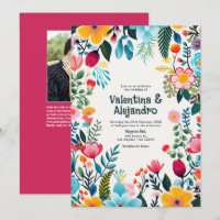 Whimsische Blumen-Fiesta-Hochzeitsfoto und QR-Code