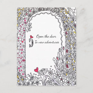 Whimsische Blumen-Tür Neue Abenteuer Kunst-Postkar Postkarte