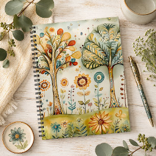Whimsische bunte Hippie-Boho-Blumen & Bäume Notizblock