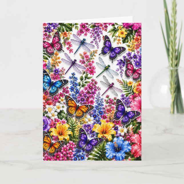 Whimsische Butterfly-Blumen Karte (Vorderseite)