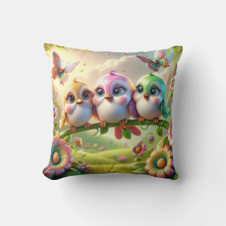 Whimsische Dreiergruppe Frühlingsliedvögel Kissen