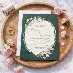 Whimsische elegante grüne Blumenrand-Hochzeit Einladung
