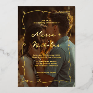 Whimsische elegante schwarze und goldene Hochzeits Folieneinladung